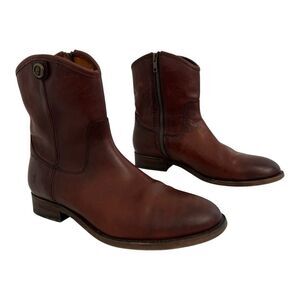 Frye Melissa Button Short Boots Women's Size 7.5 Brown Leather Zip Up Booties